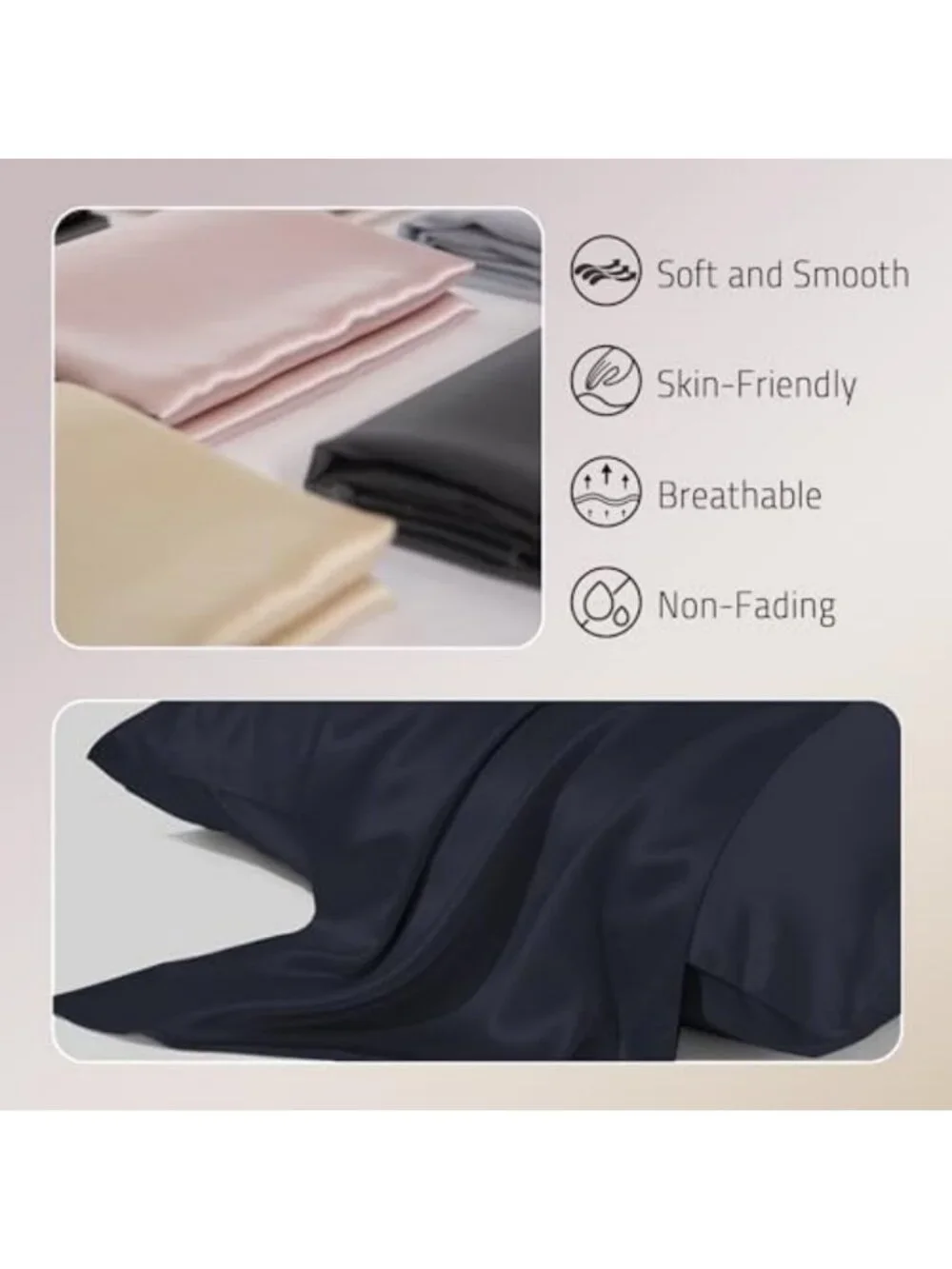 Silk Pillowcase Set of 2 - Organic Mulberry Silk for Hair & Skin, Navy Blue